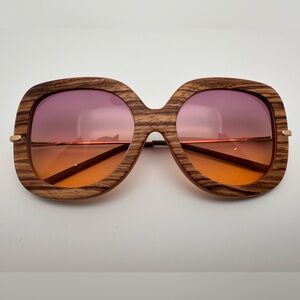 Wood Frame Sunglasses w/ Gradient Lenses